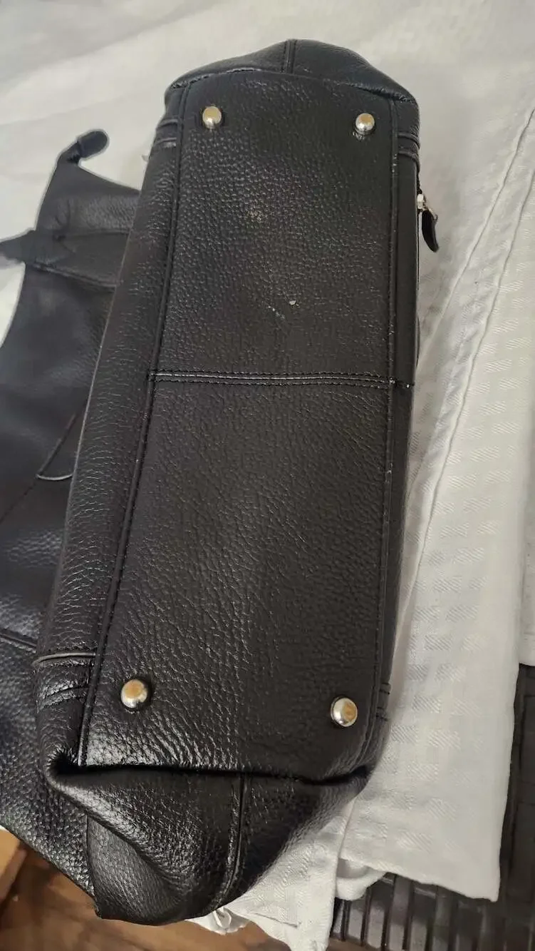 Lodis Black Pebbled Leather Shoulder Tote Bag with Floral Interior